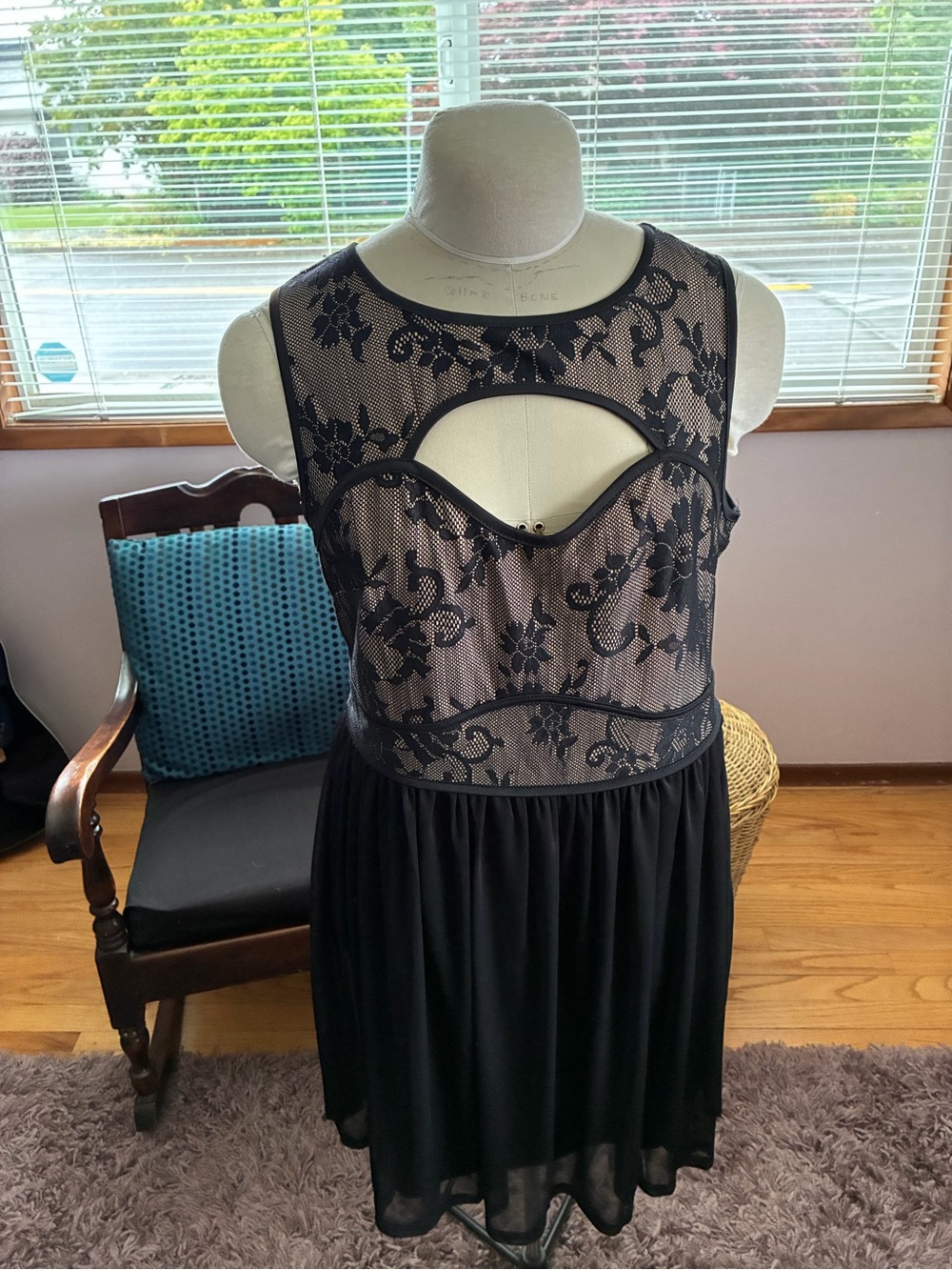 Ultra Pink Black Lace Cutout Mini Dress